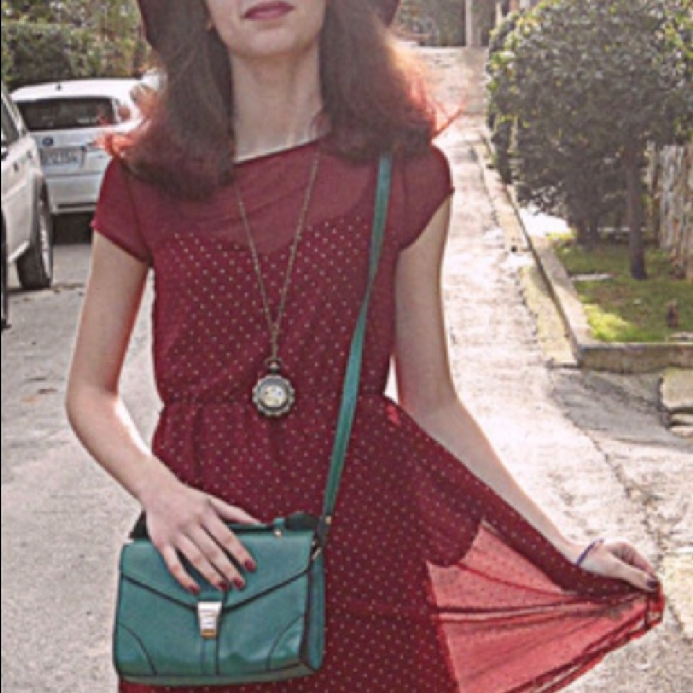 Burgundy mini dress with small gold studs